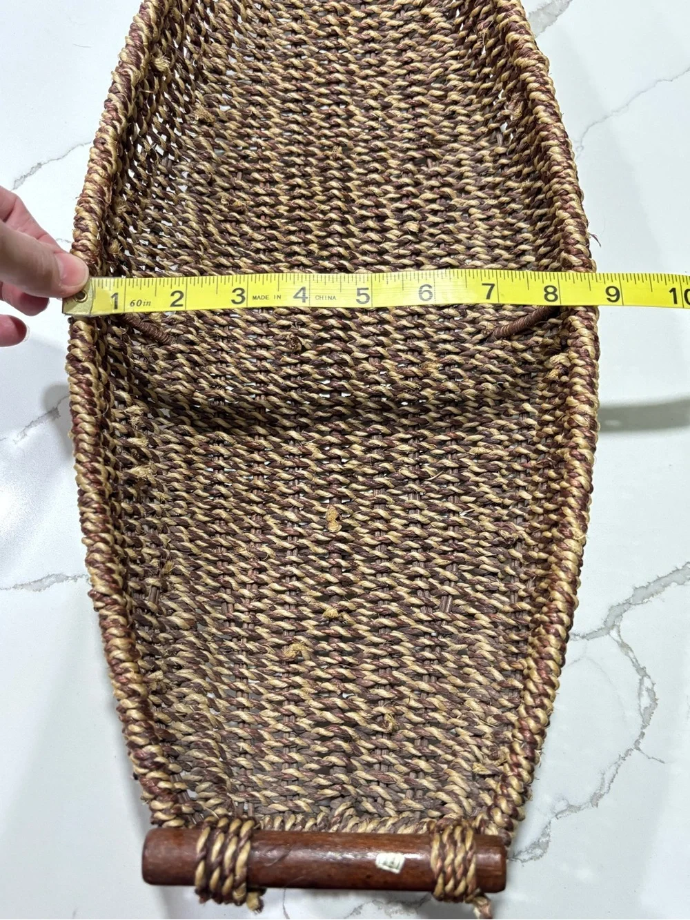 Handwoven Brown Seagrass Tray Basket Wooden Handles Home Decor Braided Wicker